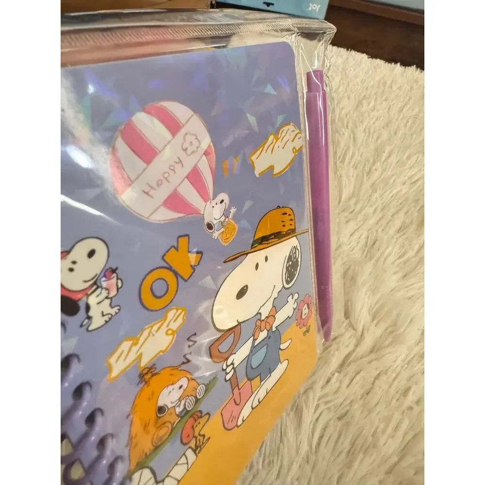 Snoopy spiral notebook and pen set with Snoopy in a hat and overalls size A6